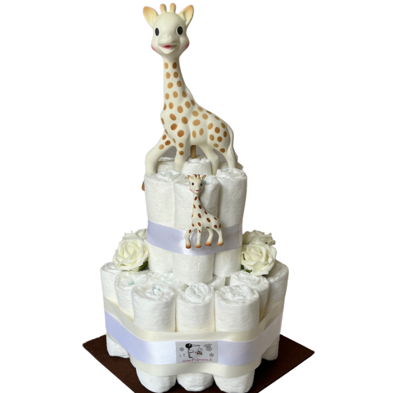 Gâteau de couches Sophie la Girafe pour un cadeau baby shower